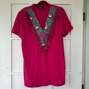 Vintage Tony Ward Rare
Experience Leather Fringe Top Pink Size Medium